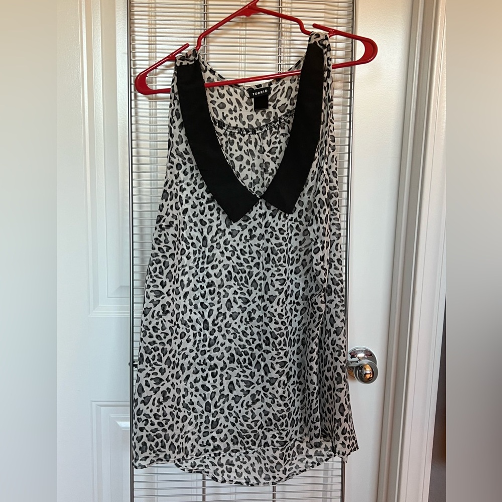 Black grey and white leopard print sheer tank